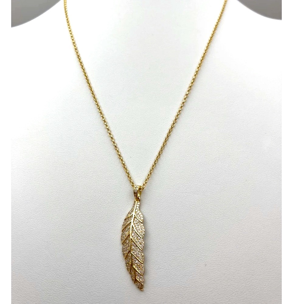 22K Gold Filled Pave Long Feather Necklace